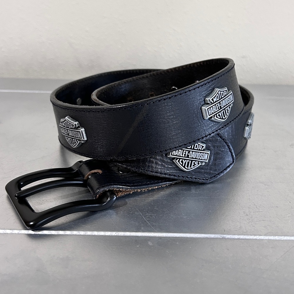 Harley Davidson Metal & Leather Bar & Shield Belt